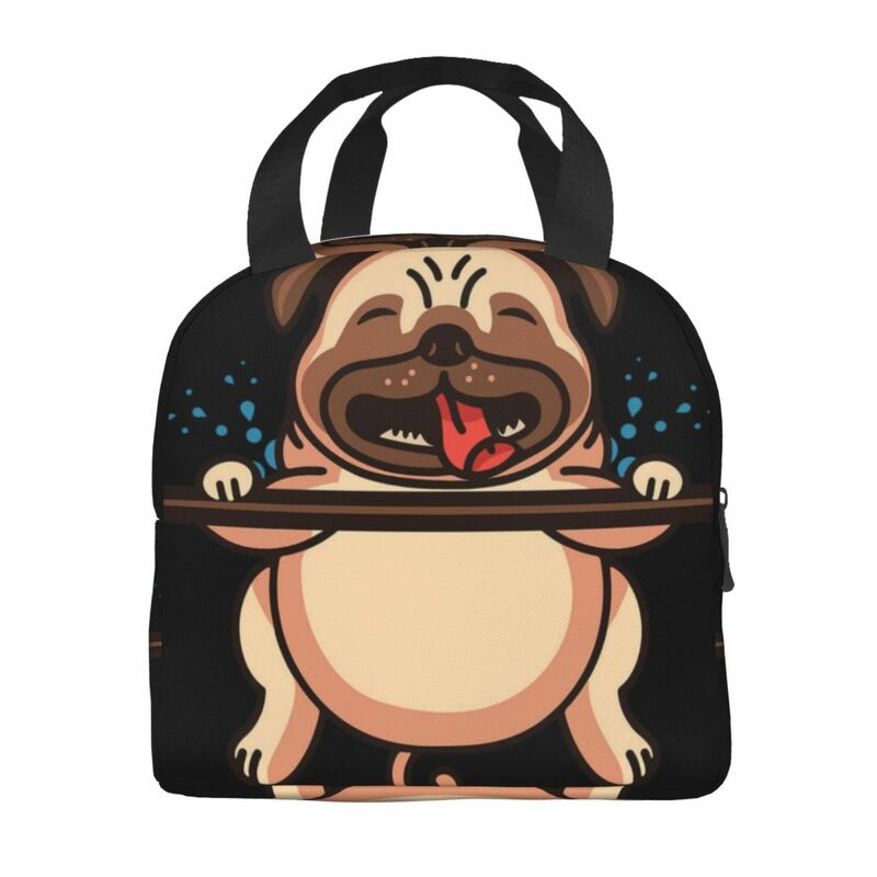 Pug Weightlifting Lunch Bag Unisex Portable Cooler Insulated Lunch Box Food Bento Box