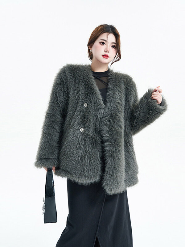 Casaco de pele sintética feminino, casaco de inverno elegante, novo estilo, 010810112, 2023