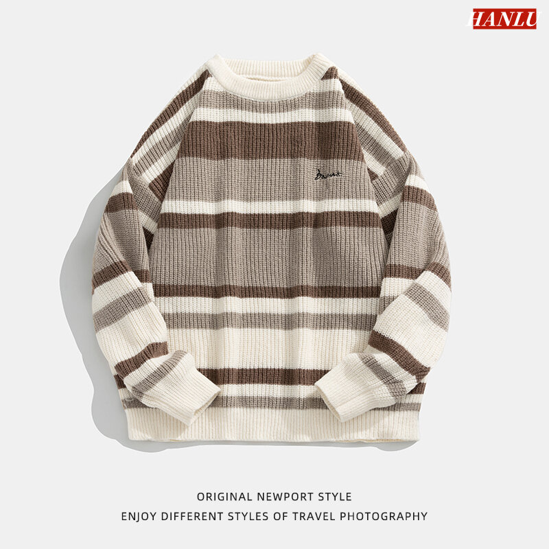 Jesień zima mężczyźni swetry Stripe haft dziergany sweter koreański moda Streetwear odzież męska 2022 nowy sweter męski