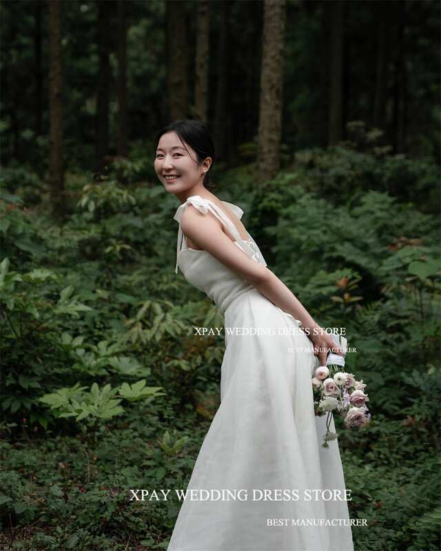 XPAY-فستان زفاف برقبة مربعة للنساء ، فساتين زفاف كورية بسيطة ، فساتين عروس بدون أكمام عارية الظهر ، مصنوعة خصيصًا ، تصوير