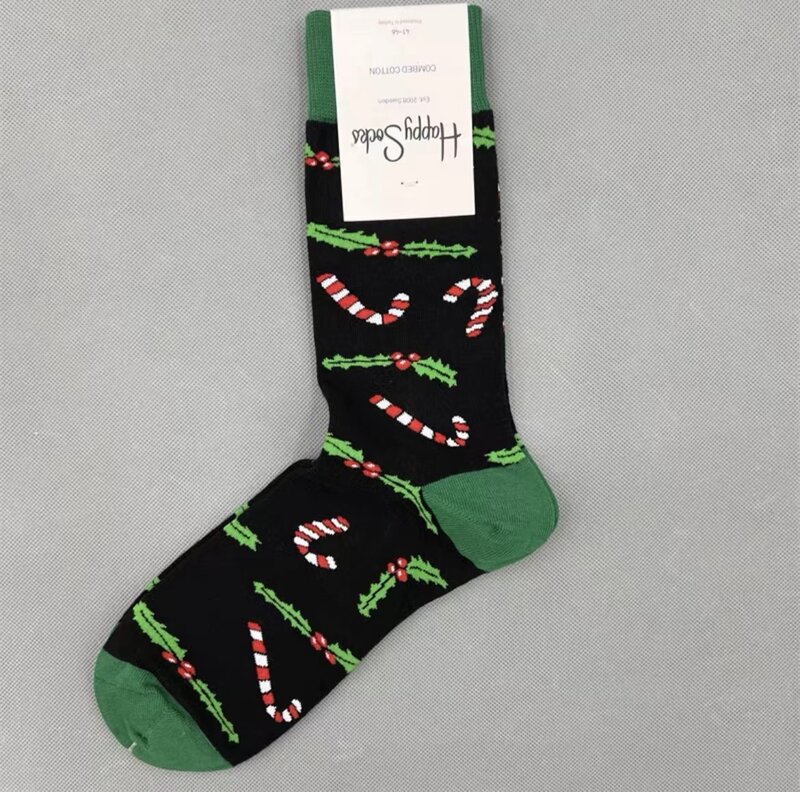 Chaussettes tube de sport de Noël pour hommes, chaussettes heureuses, pur coton, cadeau de Noël