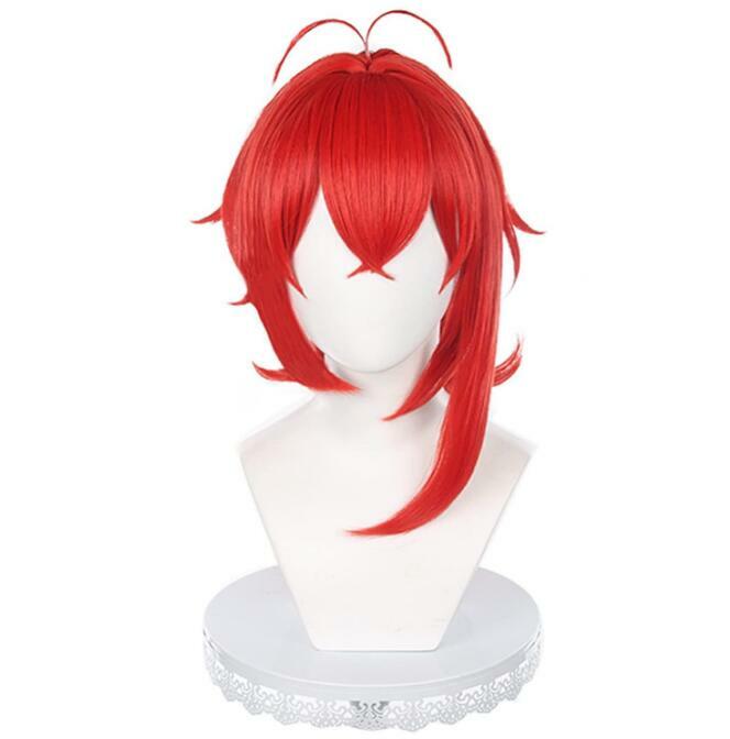 Diluc Ragnvindr Wig Game Red Long Cosplay Wig With High Ponytail Heat Resistant Synthetic Hair Anime Wigs