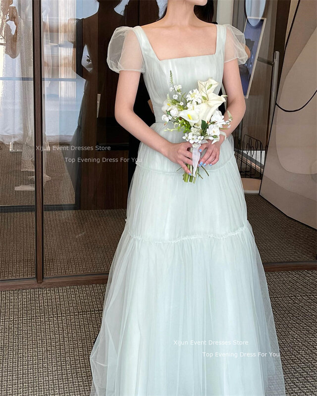 Женское ТРАПЕЦИЕВИДНОЕ свадебное платье Xijun, фатиновое платье с пышными короткими рукавами для выпускного вечера, свадебное платье до пола, модель 2023 в Корейском стиле
