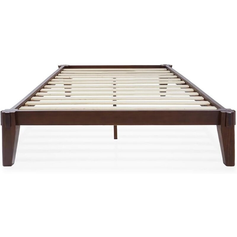 Rama łóżka typu queen-size, łóżko z platformą z litego drewna, rama łóżka stolarskiego, wspornik listew drewnianych, bez potrzeby stosowania sprężyn skrzynkowych, łatwy montaż, minimalistyczny i nowoczesny
