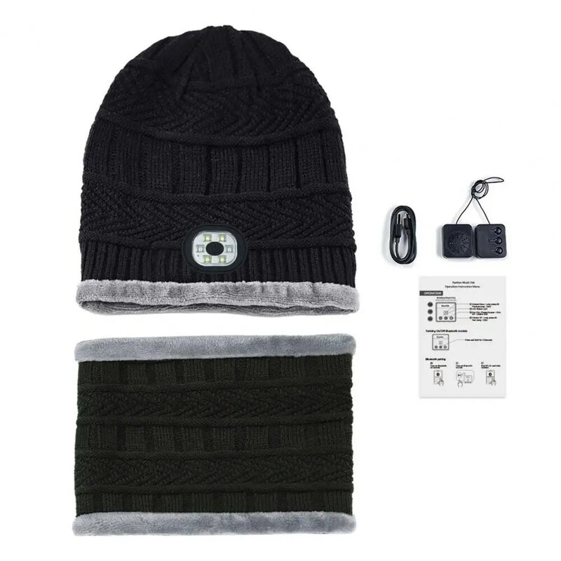 Illuminated Beanie Headset Hat Rechargeable Led Headphone Hat Neck Warmer Set with Bluetooth for Camping for Unisex