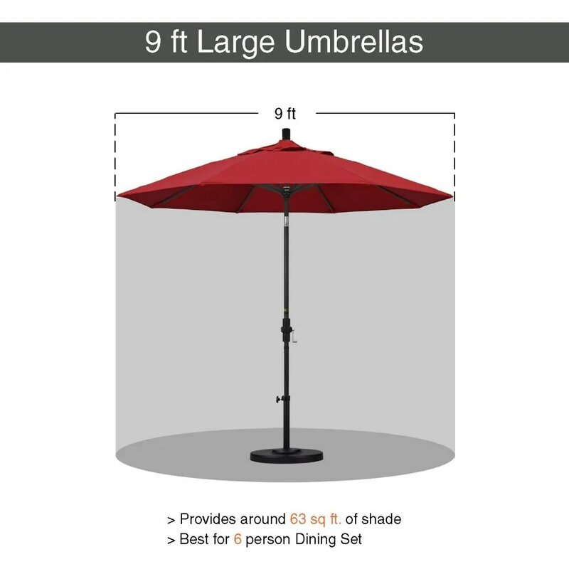 Paraguas redondo de aluminio para el mercado, sombrilla de 9 'con elevación de manivela, inclinación del cuello, poste blanco, sombrillas de Patio de olefina Azul Marino