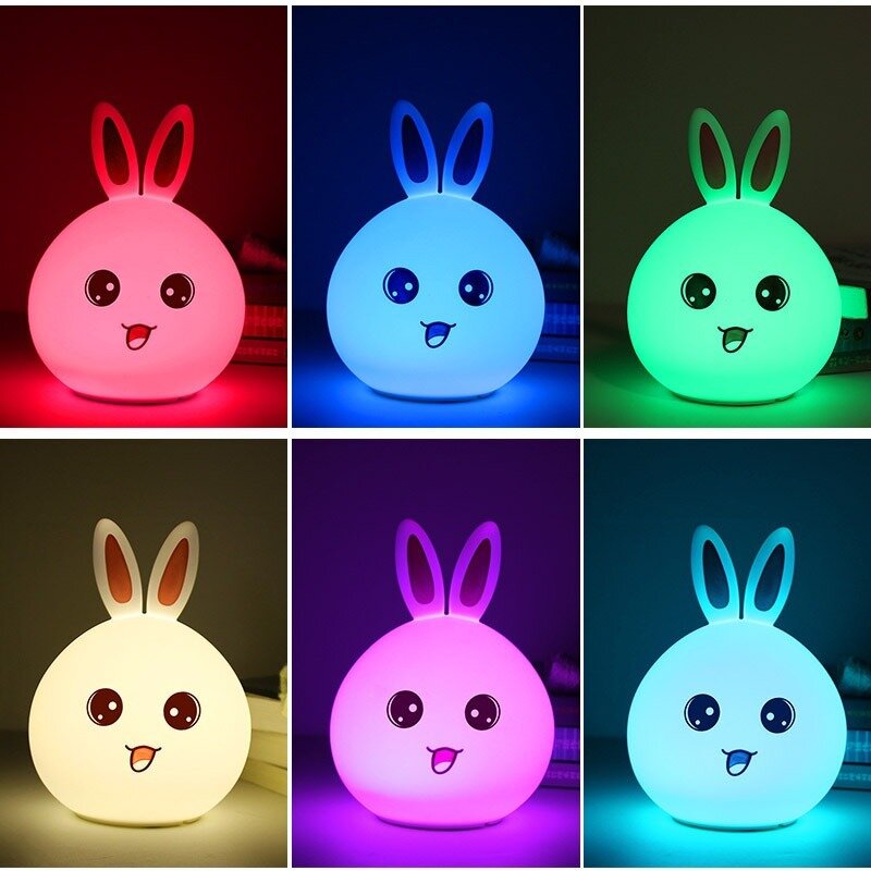 Led Rabbit Night Light USB para crianças Baby Kids Gift Animal Cartoon Lâmpada decorativa Bedside Bedroom Living Room Lighting WJ914