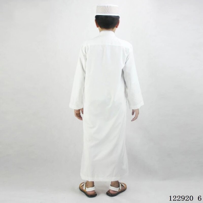 Jubah Muslim Anak Laki-laki Poliester Nyaman Juba Tobe Gaun Tradisional Islam Gaun Bordir Jubah Doa Ramadhan Putih