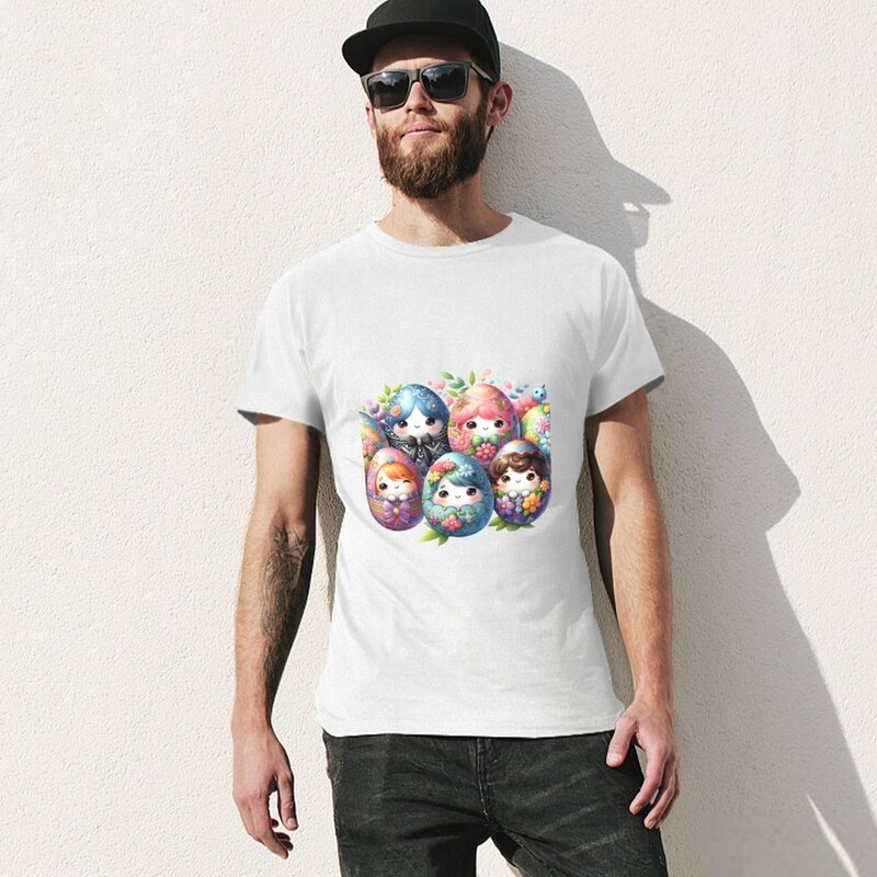 T-Shirt Personnalisé avec emoufs de Pâques Décorés pour Homme, Vêtement Vintage pour Fans de dehors