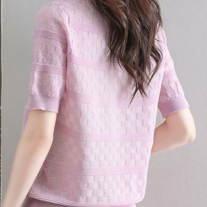 Женские рубашки, модная удобная летняя универсальная однобортная футболка с V-образным вырезом в Корейском стиле, элегантная повседневная классическая футболка с коротким рукавом