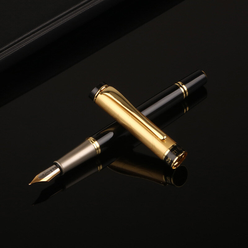 カスタムメタルペン先ライティングインク万年筆、学用品に戻る、高級日本製ブラックペン、男性用ゴールデンテキストステーショナリーオフィス用品