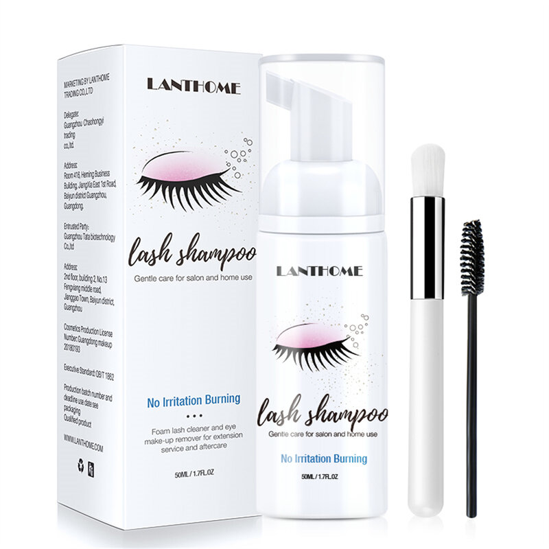 50ml Lanthome Eyelash Extension Shampoo Foam Eyelid Deep Clean Cleanser For Makeup Tools Mascara Remover Glue Salon Home Use
