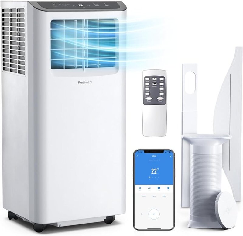 Condicionador de ar portátil para quarto, condicionador de ar inteligente com ventilador, desumidificador, 10000 BTU, 450 pés, 4 em 1