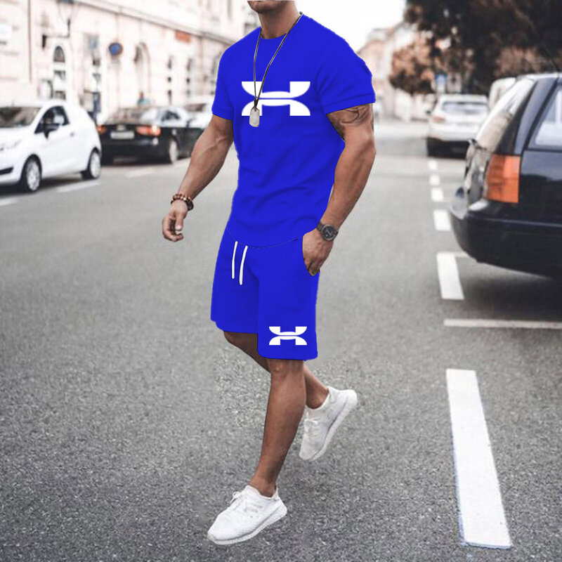 2024 Solid Color Europe And The United States Men's 13 Color Summer New Short Sleeve Shorts Leisure Sports Suit Men