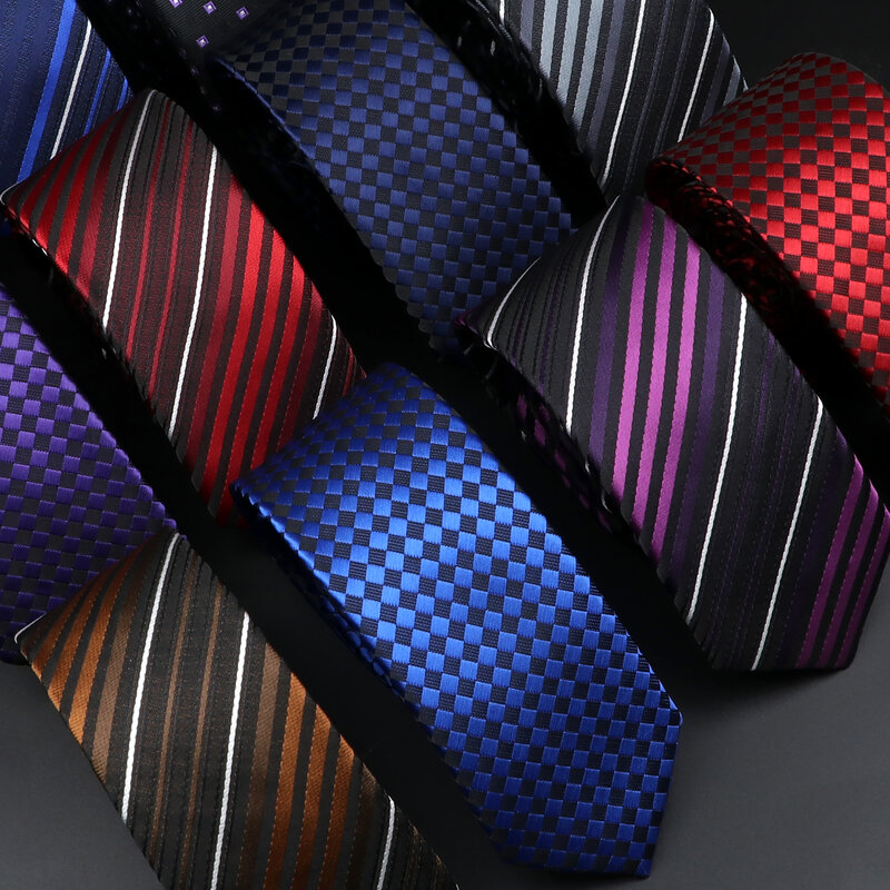 Gravata clássica listra magro masculina, gravatas azuis marinhas vermelhas, Jacquard tecido, gravata de pontos xadrez sólidos, Cravat de desgaste diário, presente de festa de casamento