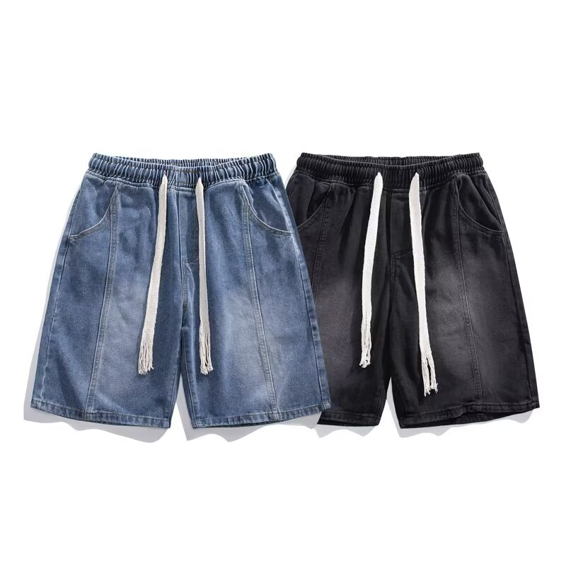 Pantalones cortos de mezclilla para hombre, Jeans lavados de Color sólido Vintage de alta calidad, versión coreana de ropa de calle alta, novedad de verano, 2024