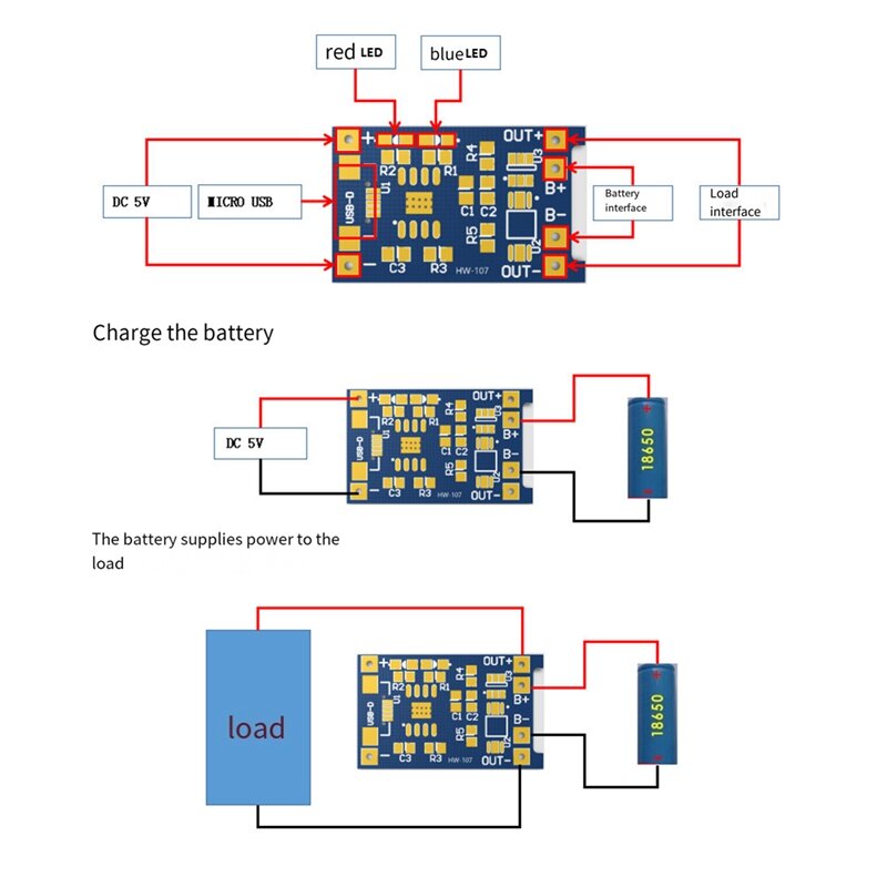 Placa de carga de batería de litio, módulo de carga, PCB azul, micro-usb 18650, 5V, 1A, 50 piezas, TP4056