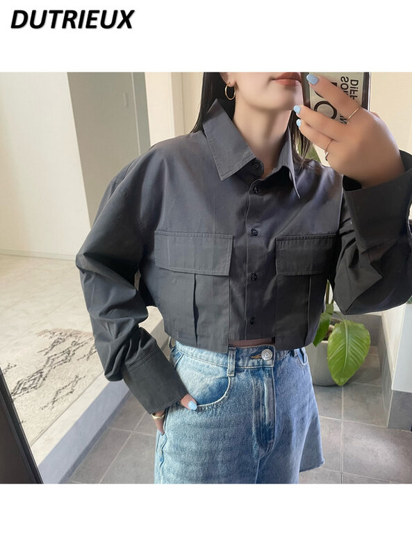 Spring Summer Women's Tops Japanese Style Sweet Cute Turn-down Collar Loose Blouse Single-Breasted Solid Color Long Sleeve Shirt