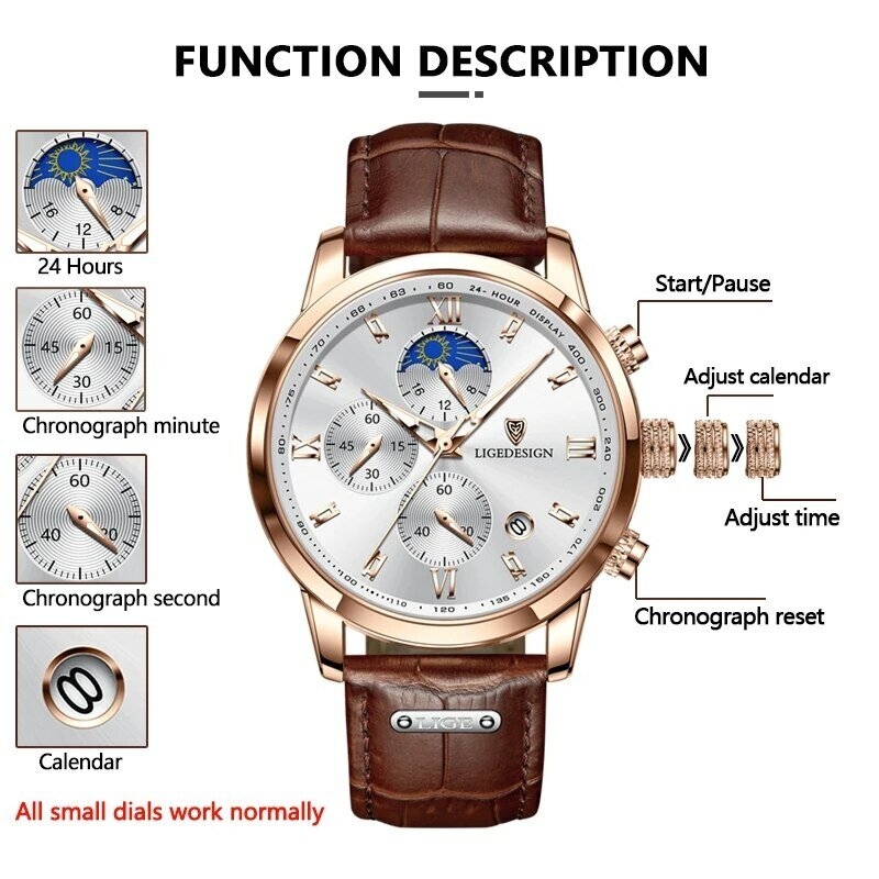 LIGE Casualowy męski zegarek luksusowy skórzany wodoodporny kwarcowy zegarek na rękę dla mężczyzn Wojskowy zegarek dla mężczyzn