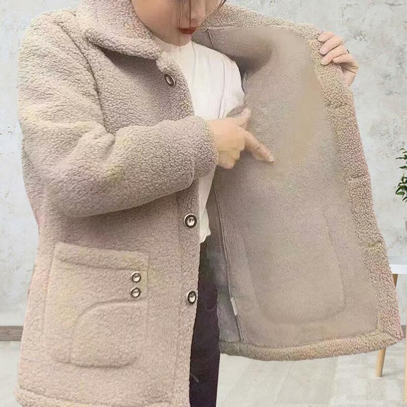 Damski płaszcz w jednolitym kolorze gruby płaszcz zimowy klapy w stylu Vintage damski płaszcz zimowy z pluszowa podszewka ciepłymi stylowymi kurtka