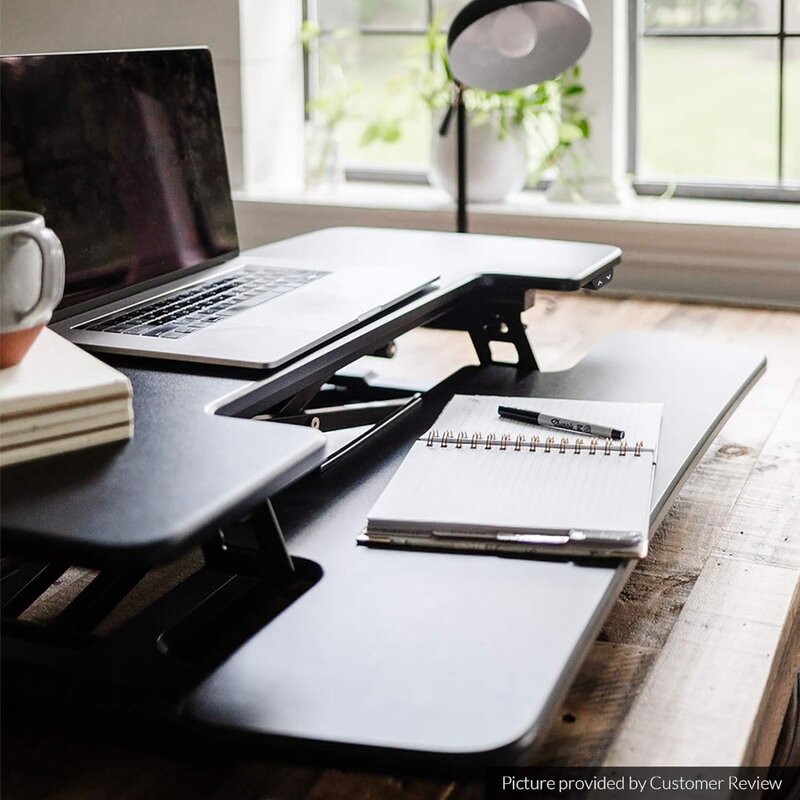 Electric Standing Desk Converter 36" Wide Motorized Stand up Desk Riser for Monitor and Laptop,Black Height Adjustable Desk
