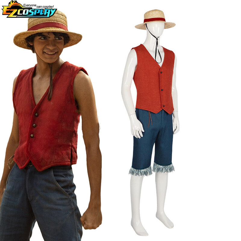 Een Stuk Tv-Serie 2023 Aap D. Luffy Vest Broek Hoed Outfits Feest Carnaval Halloween Cosplay Kostuum