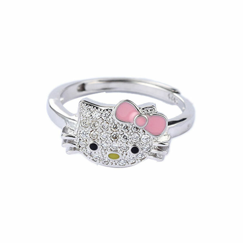 Sanrio-Anillo de plata de ley de Hello Kitty para mujer, joyería de My Melody, anillos de dedo de novia, juguete de dibujos animados, regalo para niñas