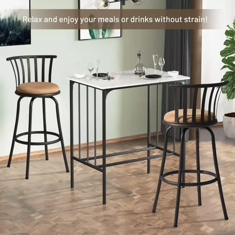 Bar Stools Set of 2 with Back and Footrest, 29 Inch Swivel Counter Height Bars Stools, Bar Chair
