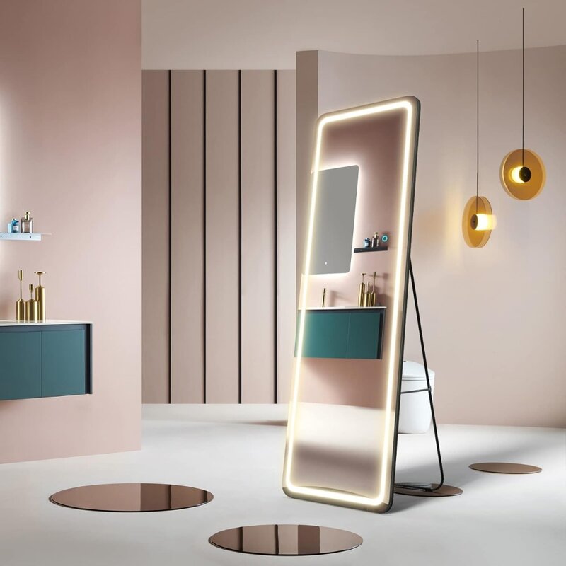 Зеркало в полную длину со стандартным диагональю 63x20 дюймов, зеркало с подсветкой для тела, зеркало с стандартным зеркальцем, 3 цветных режима