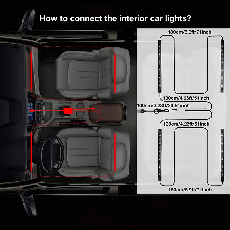 Waterdichte Rgb 5V Usb Auto Interieur Decor Para Auto Auto Accessoires Sfeer Ambient App Controle Slimme Led Strip Verlichting