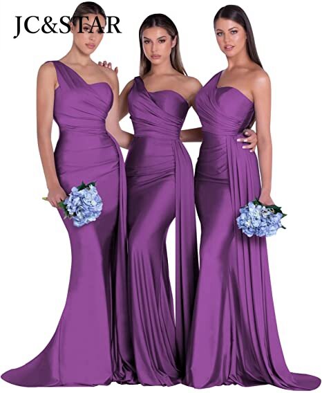 로얄 블루 신부 들러리 드레스, 결혼식을 위한 새로운 새틴 원 숄더 섹시한 인어 신부 들러리 드레스, 세련된 세련된