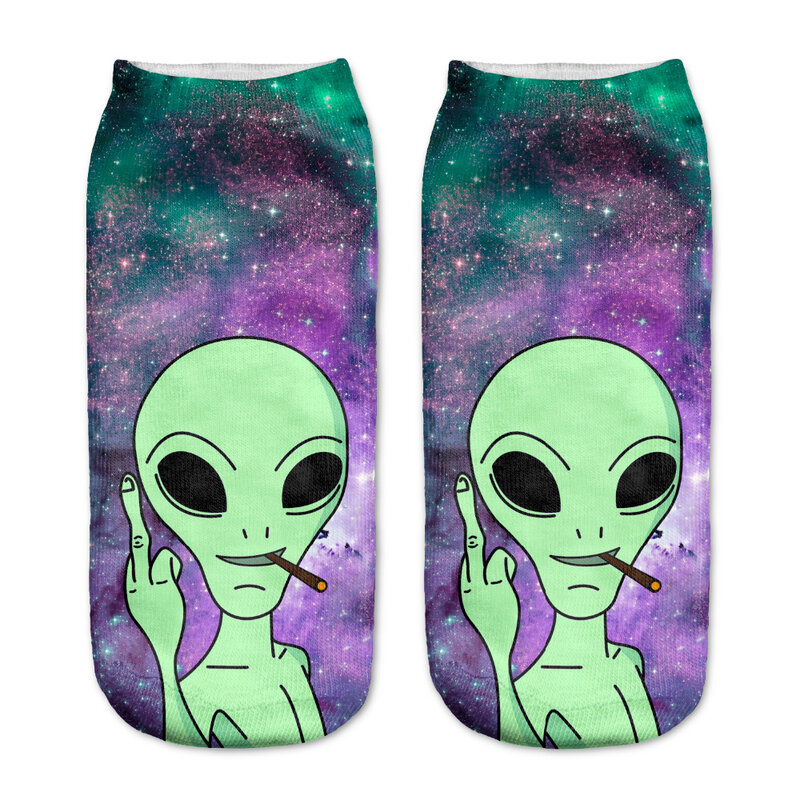 Nuovo arrivo donna calzini alla caviglia divertenti alieni stampa 3D calzino calze cartone animato stampato arte Sokken Dropship