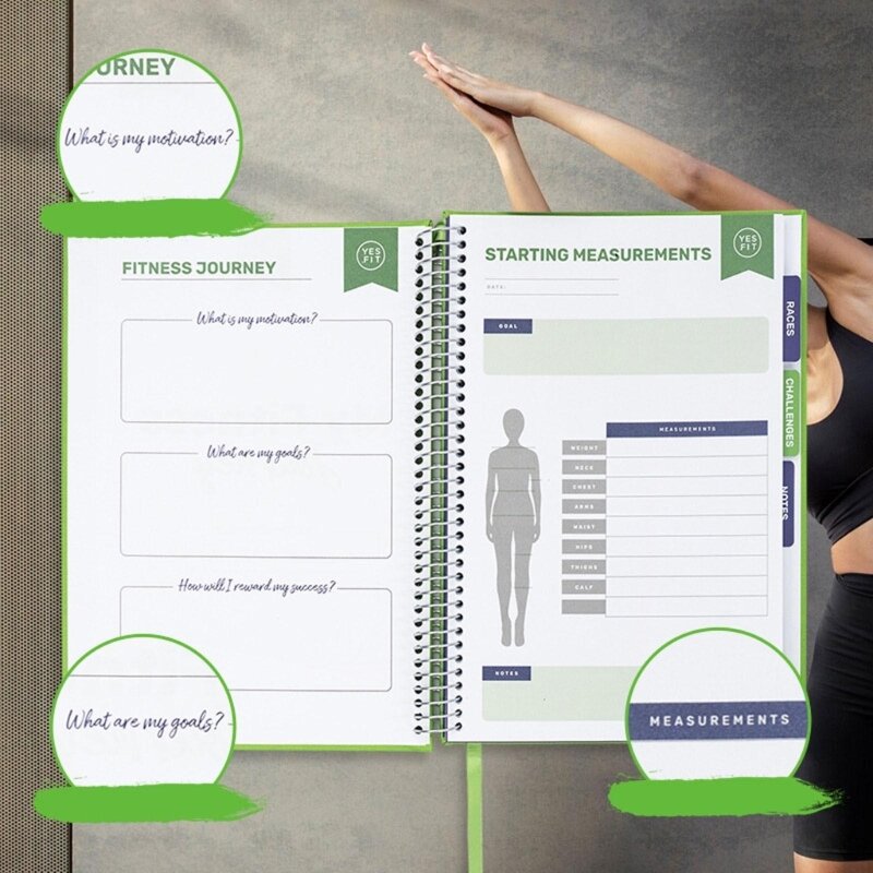 Fitness-Tagebuch, Tagebuch/Planer zur Verfolgung von Gewichtsverlust, Fitnessstudio und Bodybuilding-Fortschritten. Dropship