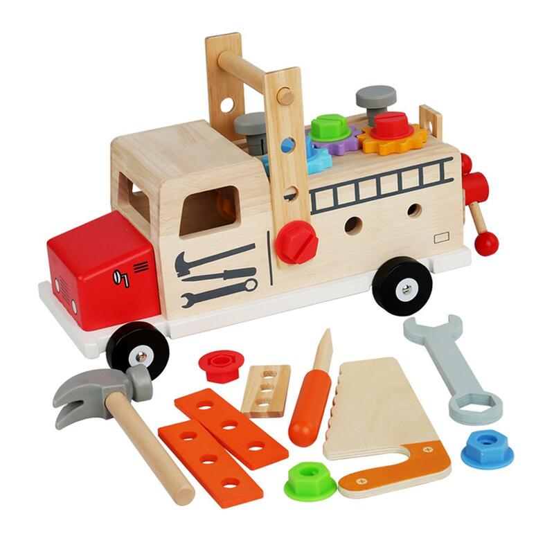 Juego de Herramientas de madera para niños, juguete educativo de construcción, combinación de desmontaje y montaje, camión de tuercas para niños de más de 3 años, regalo de cumpleaños