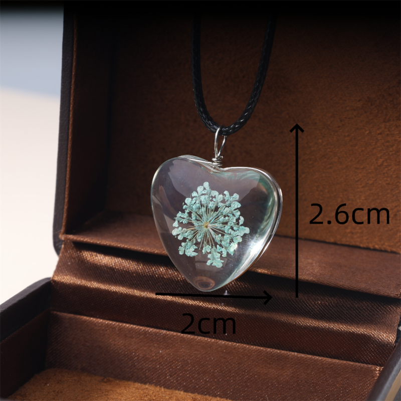 Colgante de flor seca en forma de corazón de vidrio transparente, 3 piezas, fabricación de joyería artesanal, joyería fina