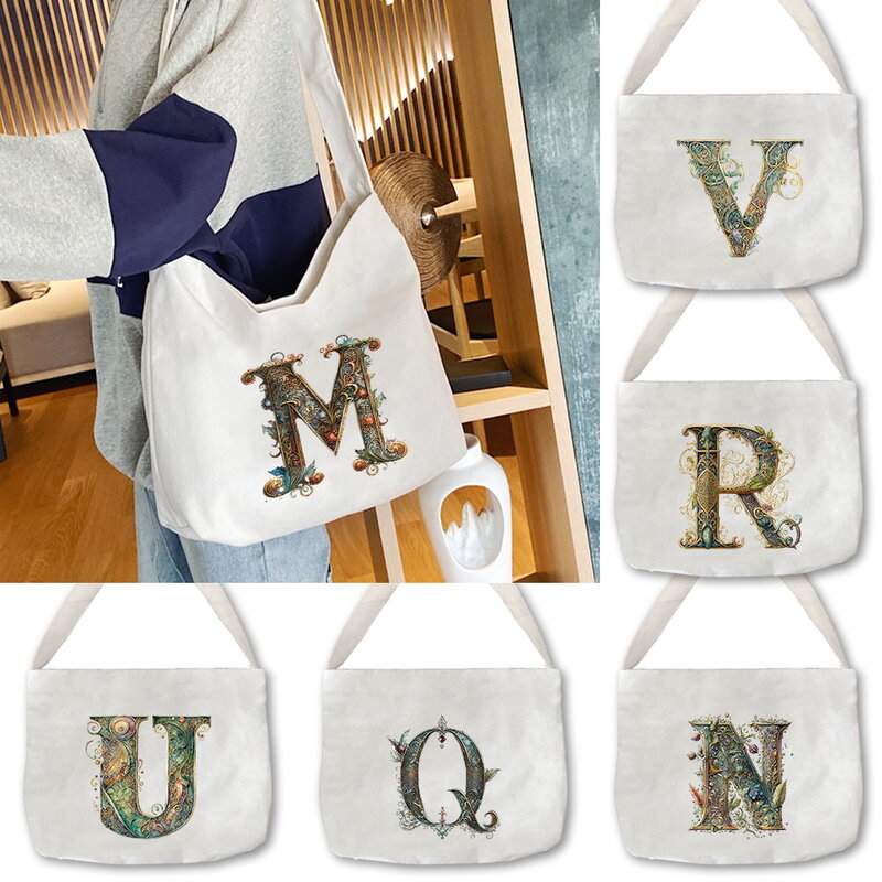 Minimalist Canvas Shoulder Bag Portable Multi Functional Shoulder Bags Reusable Fashion Travel Handbag Graphic Letter Series