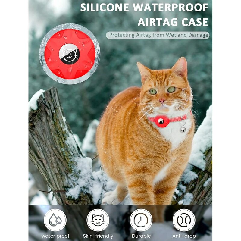 애플 에어태그용 분실 방지 애완 동물 고양이 목걸이, 안전 보호 추적기 위치 고리, 반사 및 에어태그 거치대 가토스