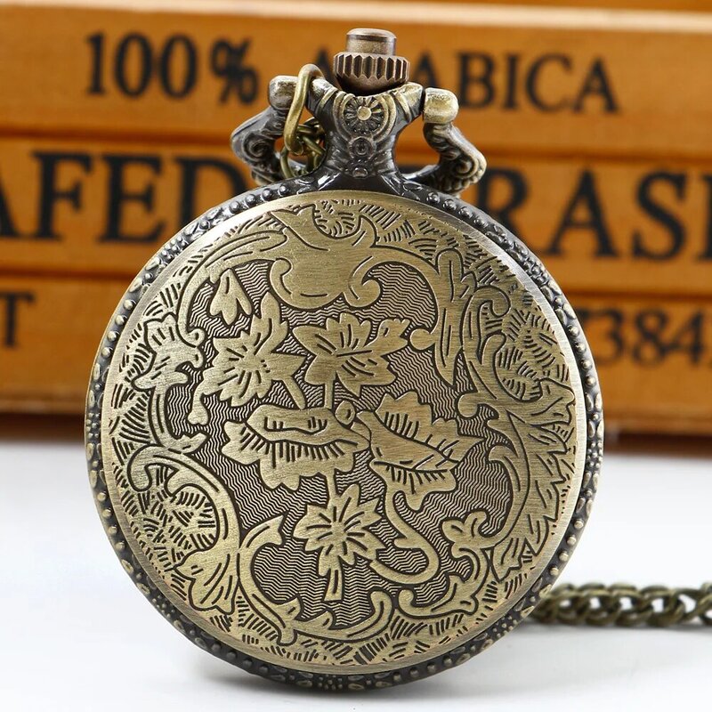Vintage Bronze Quartz Pocket Watch DAD Carved Design Necklace Jewelry Fob Clock Souvenir Birthday Gift for Dad