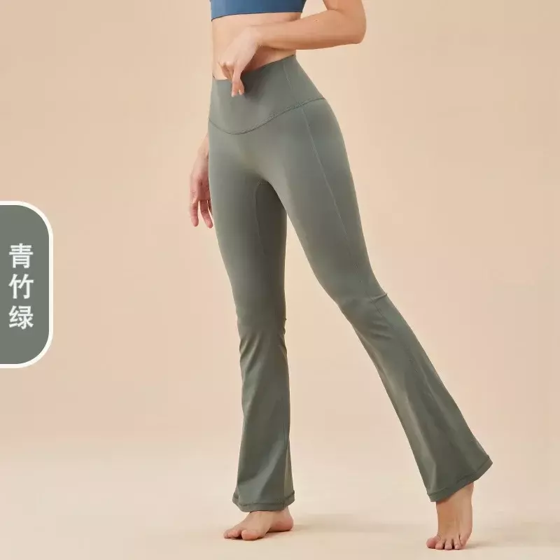 2023 L Nude Yoga Pants Flared Pants Without Embarrassment Hip High Waist Pocket Sports Fitness Sports
