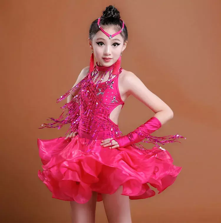 女の子のためのラタンダンス競技ドレス、フリンジ、タッセルストーン、キッズコスチューム、新しいスタイル