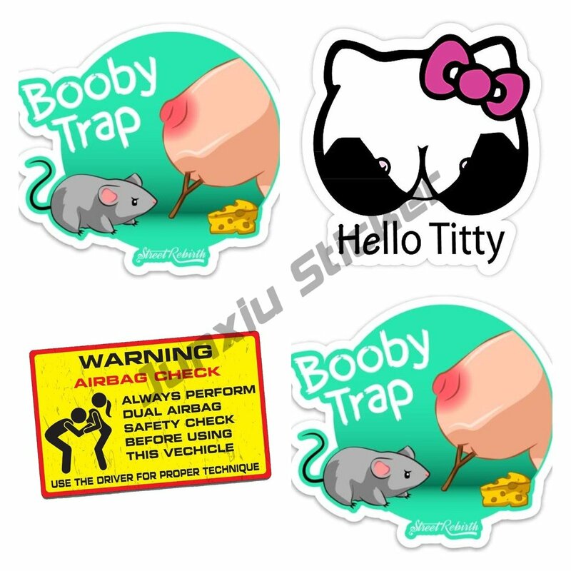 BOOBS CHECK LOGO Decal Check Your Boobs Mine Tried To Kill Me Booby Trap Sticker JDM Race Waterproof  Car Body Cartoon