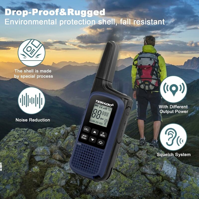 Talkie-walkie FRS rechargeable longue portée TIDRADIO, radio bidirectionnelle avec ensemble d'écouteurs, casques d'écoute météo Ham Radio, TD-M2