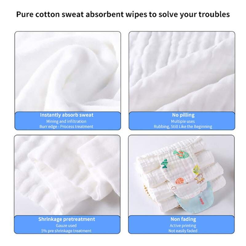 4-Layer Soft Baby Sweat-Absorbent Towel Bibs Baby Cartoon Cotton Gauze Kindergarten Pad Back Towel For Children Sweat Towel