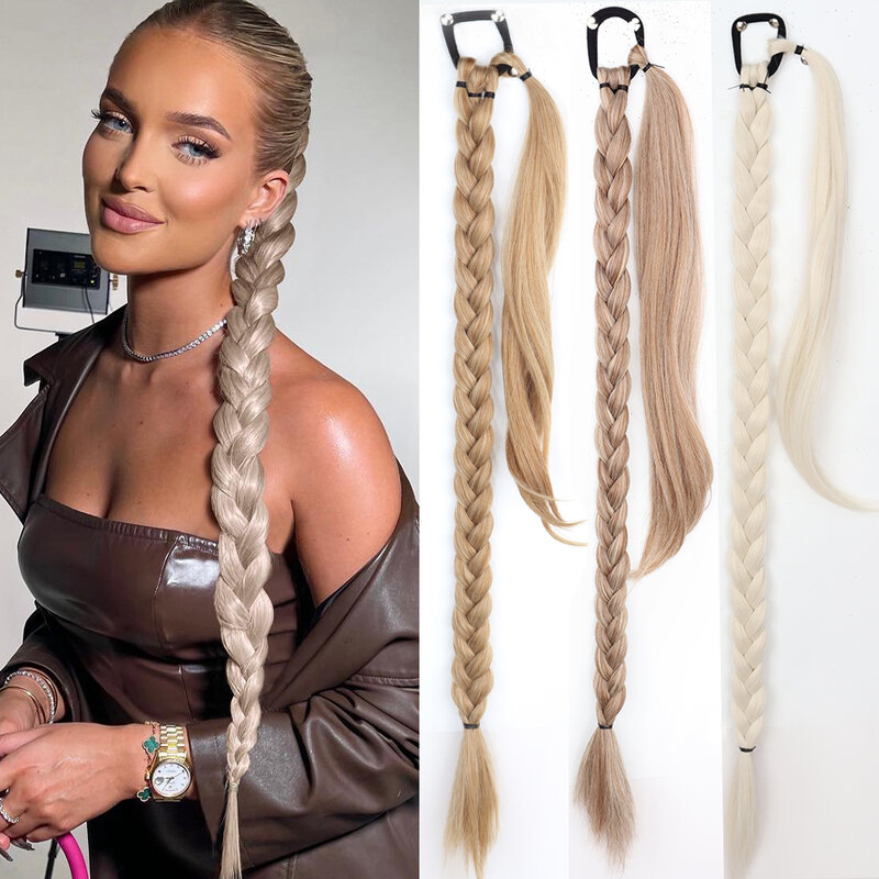 Ponytail Extensions Synthetic Boxing Braids Wrap Around Chignon Tail With Rubber Band Hair Ring 34 "DIY Brown Ombre Braid
