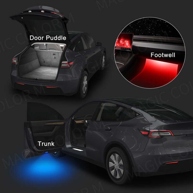 Dla modelu Tesla 3 Y S X z atmosferą LED oświetlenie samochodu oświetlenie wewnętrzne drzwi podłogowych kałuża dekoracyjna lampa akcesoria samochodowe