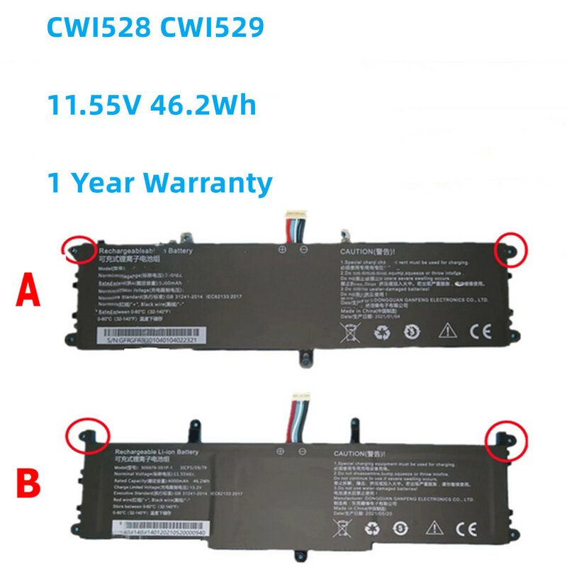 Bateria para Chuwi CoreBook X Pro, 14, 13.3, 11.55V, 46.2Wh, CWI528, CWI529, 505979-3S1P, 505979-3S1P-1, 5059B4-2S, 5059B4-2S-1, Novo