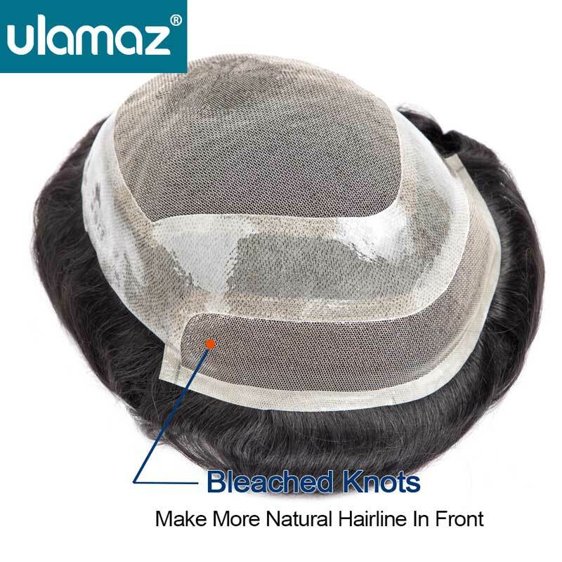 Wig alami renda depan pria, rambut palsu alami simpul ganda rambut manusia sistem rambut kulit renda Prancis untuk pria prostesis kapiler