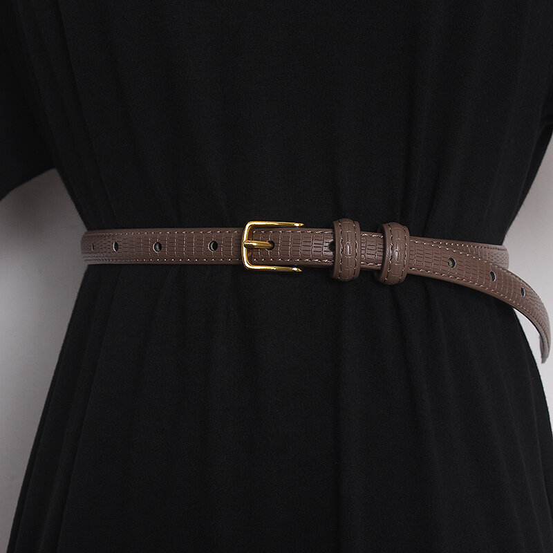 Fajas de piel auténtica con hebilla dorada para mujer, corsés para vestido femenino, cinturones de cintura, decoración, cinturón estrecho, T2546