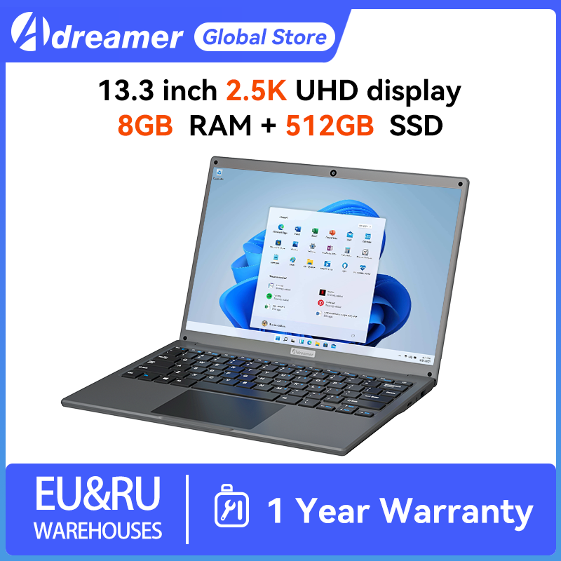 Adreamer-LeoBook 13 Laptop, Windows 10 PC Notebook, 13,3 ", Intel Celeron N4020, 8GB de RAM, SSD 1T, 2.5K, IPS, exibição FHD, Computador