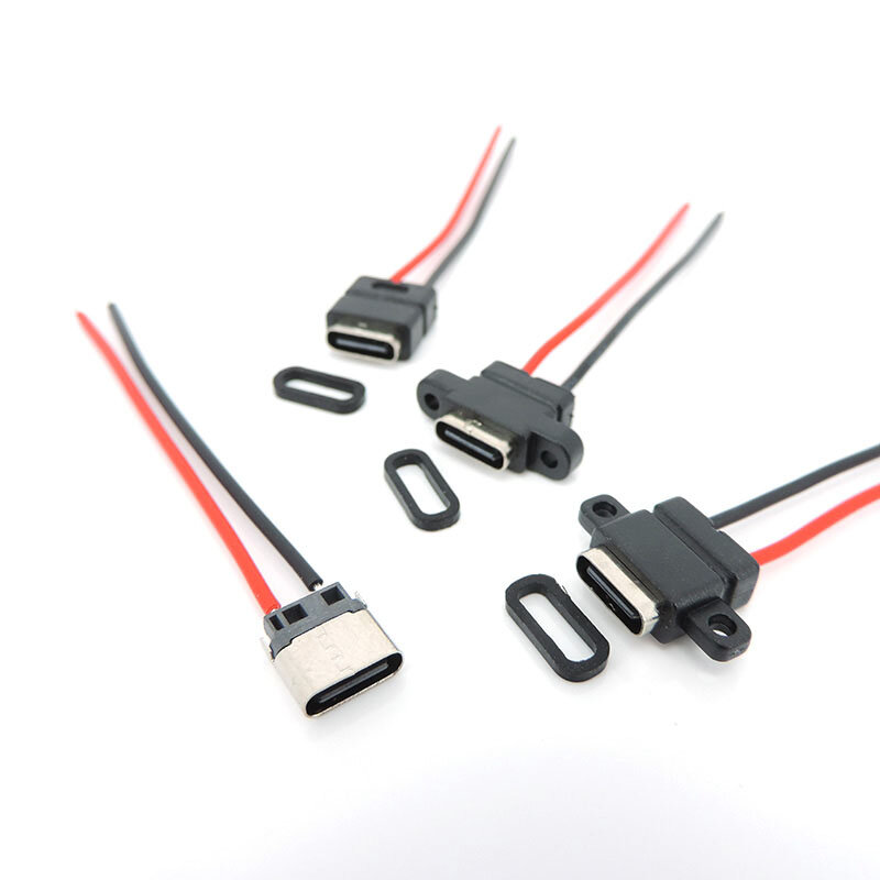 Водонепроницаемый штекер USB Type-C 3,1, 2 штырька, гнездо USB C, сварочный зарядный кабель, проводной разъем 180 ° 90 ° для ремонта q своими руками, 1 шт.